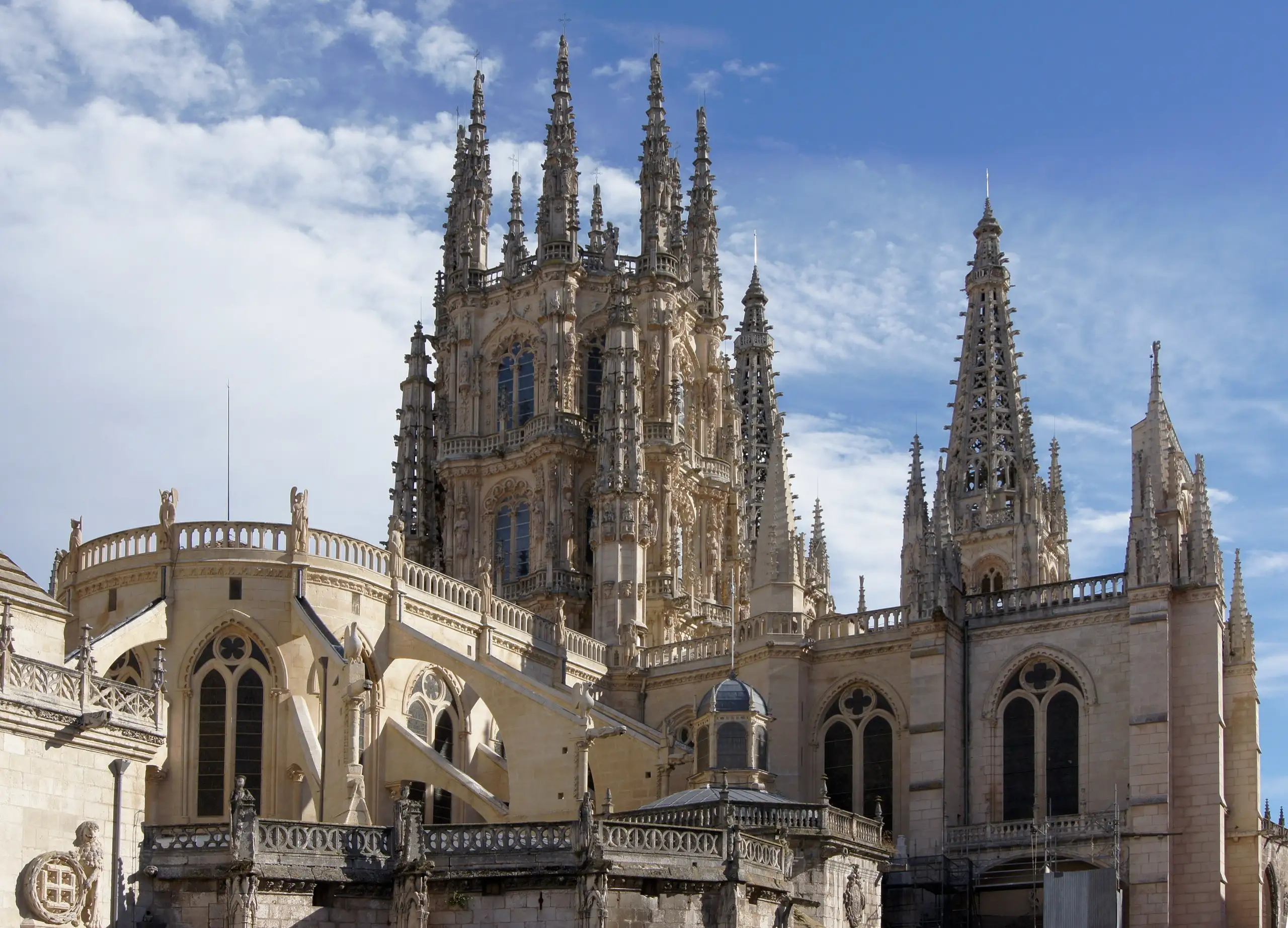 The spires of Burgos cathedral above the old town