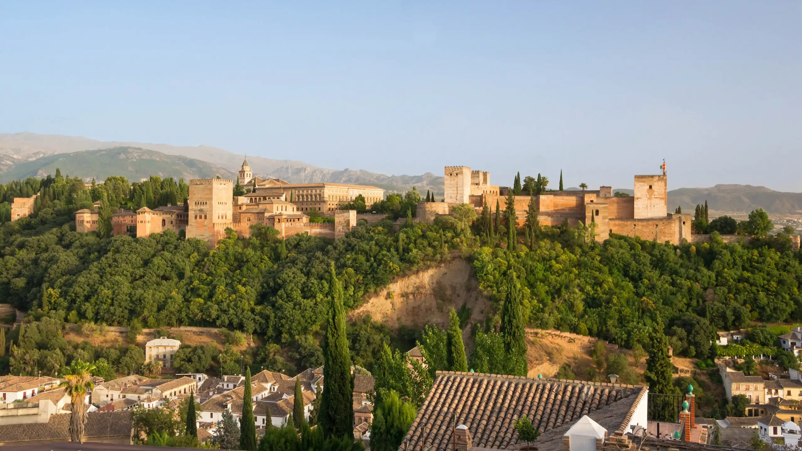 The Alhambra with the Sierra Nevada behind it